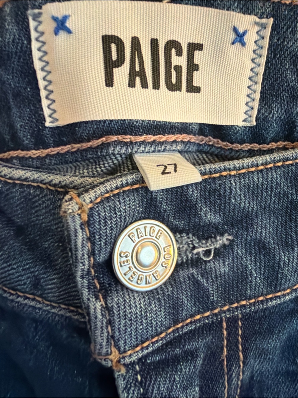 PAIGE Colette Crop Flare Jeans Womens 27 Blue Distressed Raw Hem High Rise - Picture 6 of 8